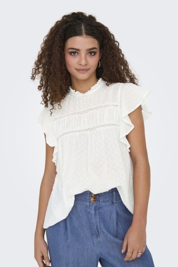 Only T-shirt ONLKATTI S/S DOBBY TOP WVN NOOS 15337637 CLOUD DANCER