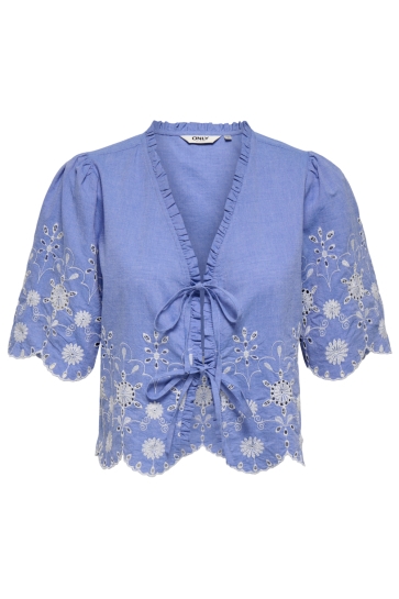 Only Blouse ONLMIFFY S/S EMB TIE TOP NOOS WVN 15364399 MEDIUM BLUE DENIM