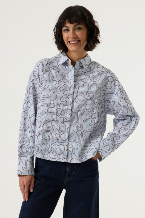 Garcia blauwe dames blouse | Model vooraanzicht