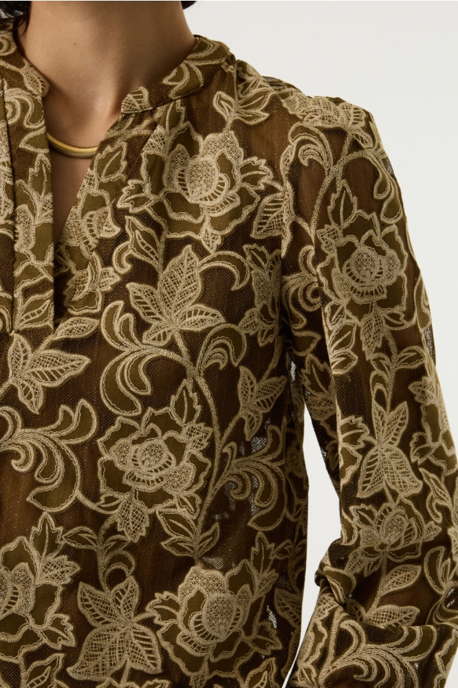 Garcia bruine dames blouse | Close up