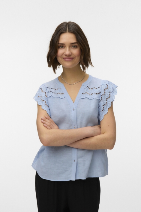 Vero Moda blauwe dames blouse | Model vooraanzicht