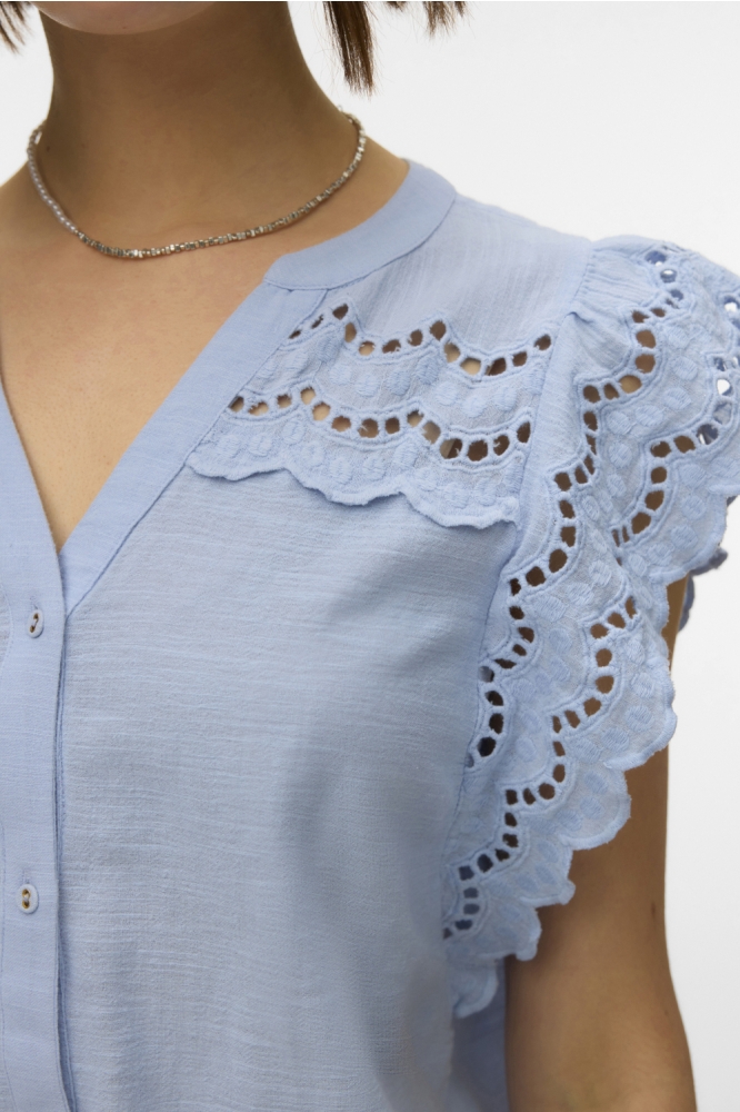 Vero Moda blauwe dames blouse | Close up