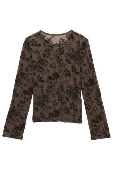 Vero Moda T-shirt VMFLORA LS O-NECK TOP JRS 10354544 COCOA BROWN/ W BLACK