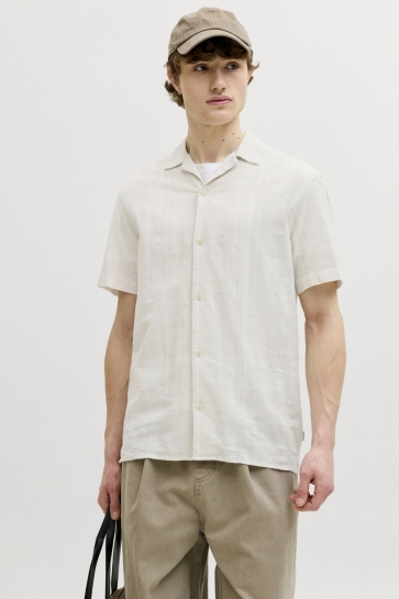 Jack & Jones Overhemd JPRBLUSUMMER LIN. BLEN DOBBY SS SHI 12291964 LEMON PEPPER/REGULAR FIT