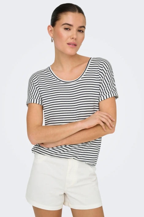 Jacqueline de Yong blauwe dames t-shirt | Model vooraanzicht