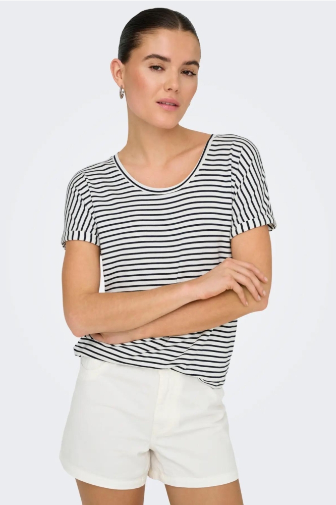 Jacqueline de Yong blauwe dames t-shirt | Model vooraanzicht