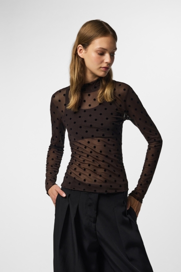 Pieces Top PCJESHI LS HIGH NECK TOP JRS BC 17159223 HOT FUDGE/DOTS