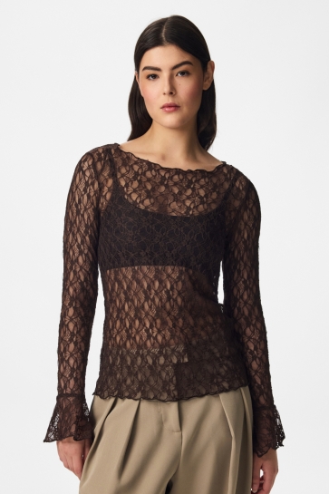 Pieces Top PCFLAISE LS LACE TOP JRS D2D 17163971 Hot Fudge