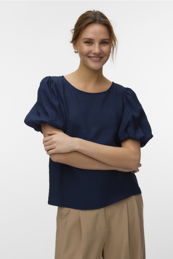 Vero Moda blauwe dames t-shirt | Model vooraanzicht