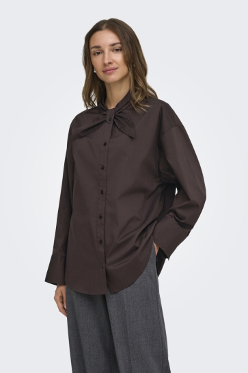 Jacqueline de Yong Blouse JDYVITA L/S BOW DETAIL SHIRT WVN 15382735 Chocolate Plum