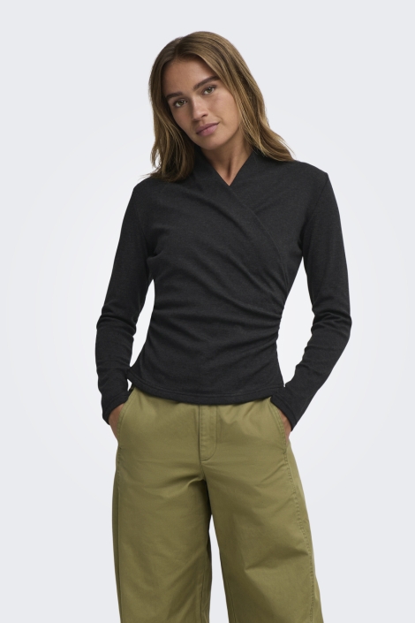 Jacqueline de Yong grijze dames t-shirt | Model vooraanzicht