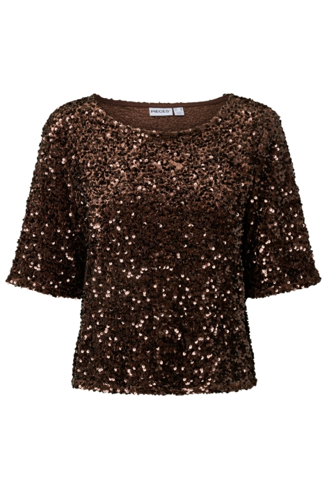 Pieces bruine dames t-shirt | Vooraanzicht