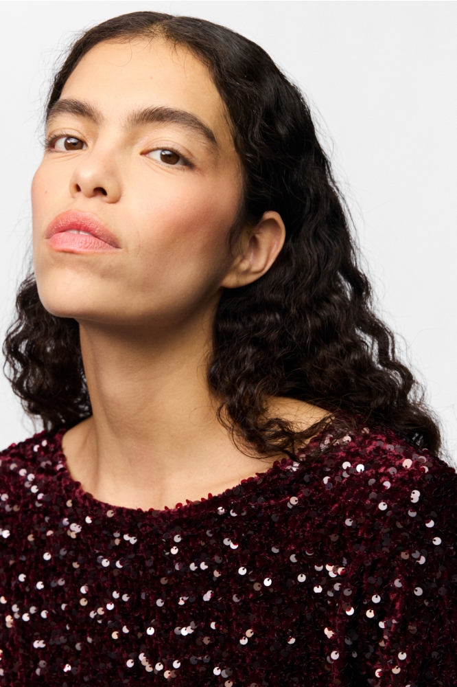 Pieces bordeaux dames t-shirt | Close up