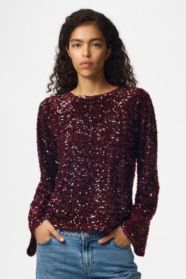 Pieces T-shirt PCKAMMY LS DEEP BACK BOW TOP JRS BC 17168698 Tawny Port/Tawny port