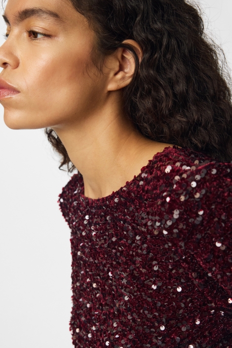 Pieces bordeaux dames t-shirt | Close up