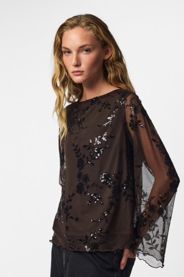 Pieces Top PCEVITA LS LOOSE TOP JRS BC 17170254 Wren/Black sequ