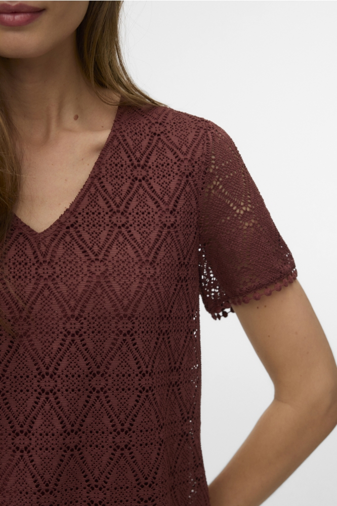 Vero Moda bordeaux dames t-shirt | Close up