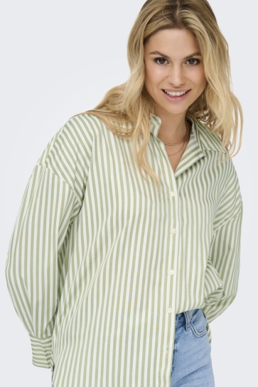 Jacqueline de Yong Blouse JDYVESPER L/S LOOSE SHIRT WVN NOOS 15338857 CLOUD DANCER/ LAUREL GREEN
