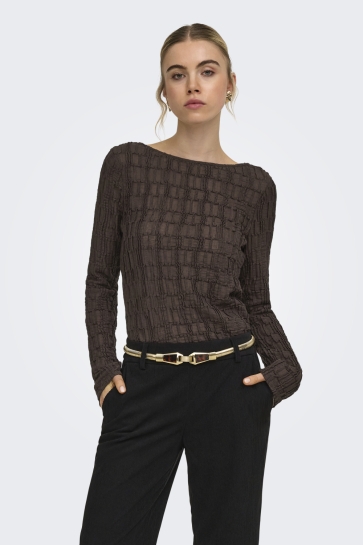 Only T-shirt ONLJADE L/S BOATNECK TOP JRS 15384706 COFFEE BEAN