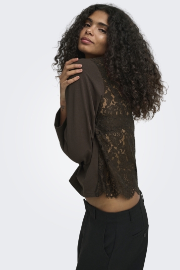 Only T-shirt ONLLANIA L/S LACE TOP CS JRS 15384513 COFFEE BEAN