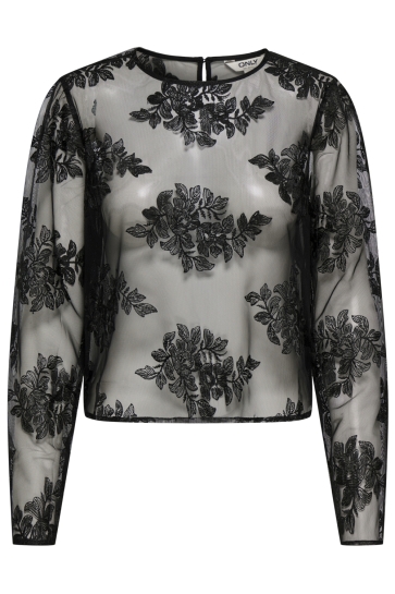 Only Top ONLJAVERIE L/S LACE BUTTON TOP WVN 15373615 BLACK