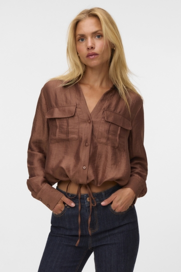 Vero Moda Blouse VMTOMA LS TIE SHIRT WVN LCS 10329452 Cocoa Brown