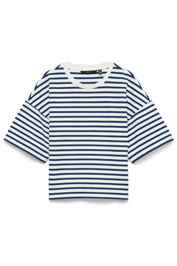 Vero Moda T-shirt VMKIARA 2/4 O-NECK TOP JRS 10345941 Snow White/Navy peony
