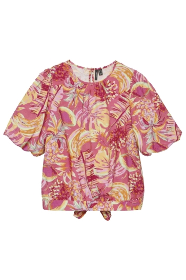 Vero Moda T-shirt VMDIANA 2/4 TIE TOP EXP 10358426 Rethink Pink/EXOTIC AOP