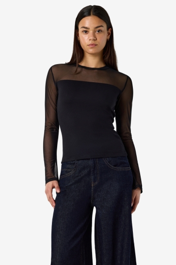 Noisy may T-shirt NMSTINE MAYA L/S MESH RIB TOP JRS 27038553 BLACK