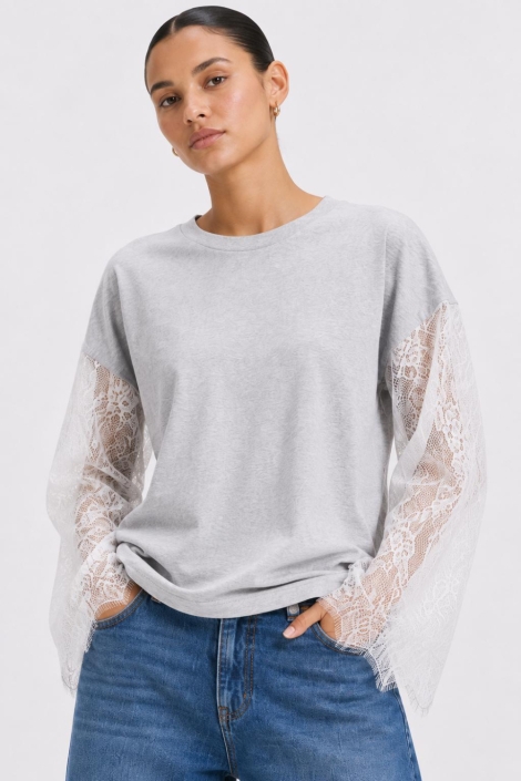 Noisy may grijze dames t-shirt | Model vooraanzicht