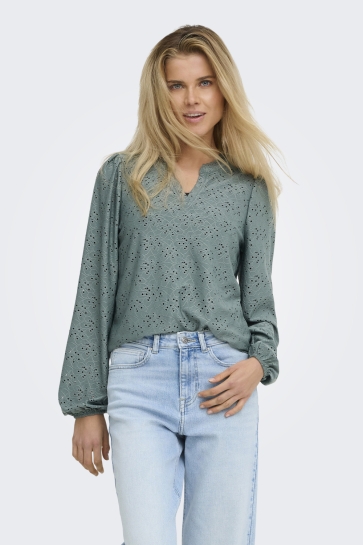 Only onlsmilla l/s v-neck lace top jrs Groen