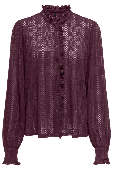 Only onlisabelle l/s placket ruffle top Bordeaux