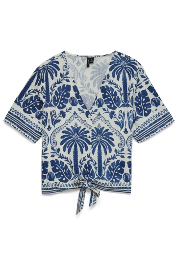Vero Moda Blouse VMADELINE SS TIE SHIRT EXP 10352809 BIRCH/BLUE PALM