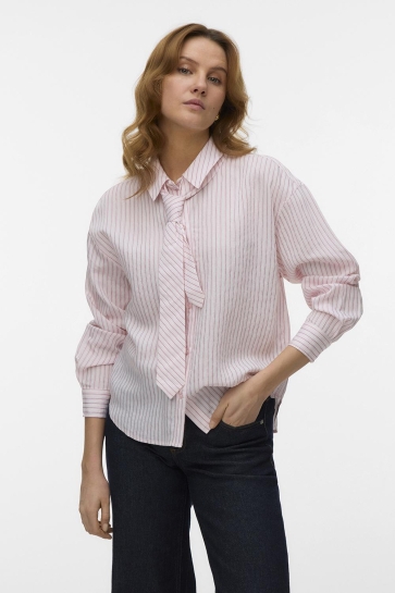 Vero Moda Blouse VMJULIANA LS TIE DETAIL SHIRT EXP 10354673 Star White/PINK LUREX