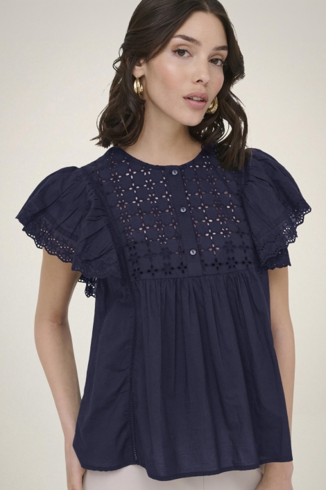 Jacqueline de Yong blauwe dames blouse | Model vooraanzicht