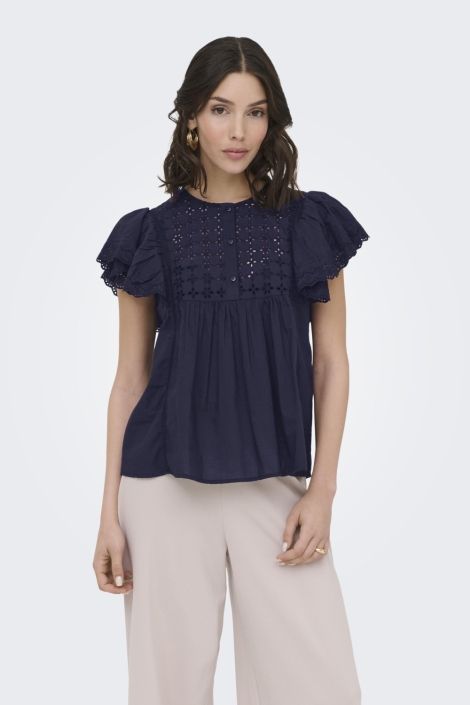 Jacqueline de Yong blauwe dames blouse | Model achteraanzicht