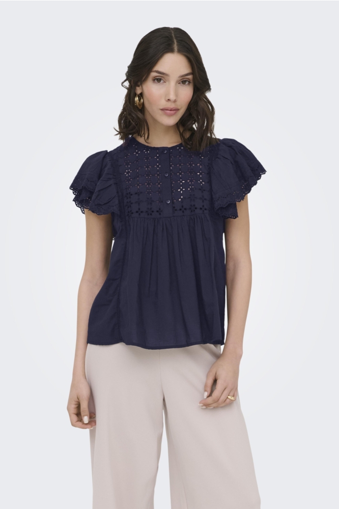 Jacqueline de Yong blauwe dames blouse | Model achteraanzicht