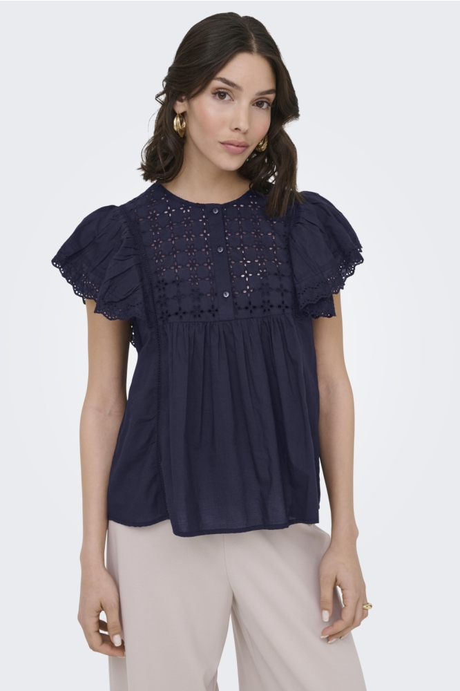 Jacqueline de Yong blauwe dames blouse | Model vooraanzicht