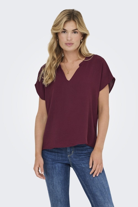 Jacqueline de Yong bordeaux dames t-shirt | Model vooraanzicht