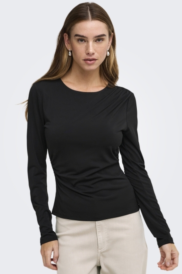 Jacqueline de Yong T-shirt JDYMISTY L/S ROUCHING TOP JRS 15384658 BLACK