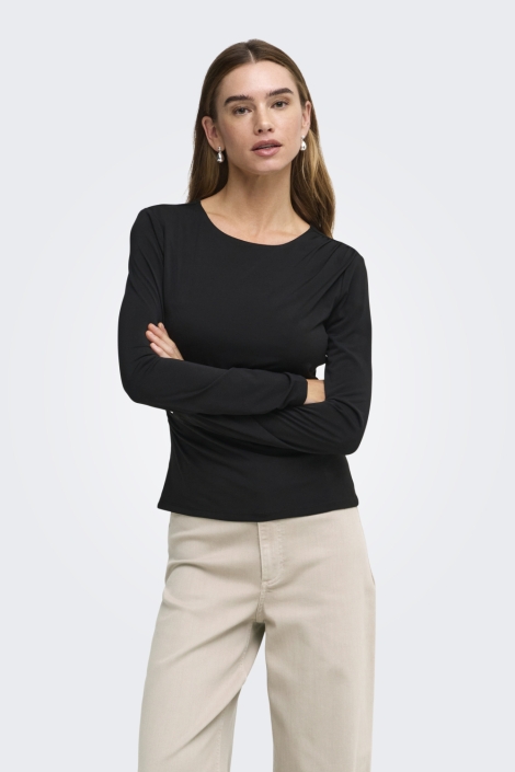 Jacqueline de Yong zwarte dames t-shirt | Model vooraanzicht