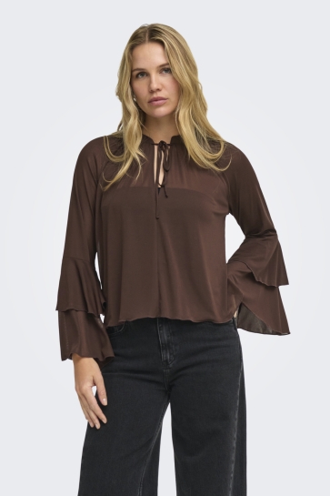 Jacqueline de Yong Blouse JDYVUPTI LIFE L/S SLEEVE FRILL TOP 15384716 Chicory Coffee