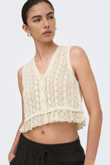 Jacqueline de Yong Top JDYSOFIE S/L VN BUTTON TOP KNT 15387346 ECRU