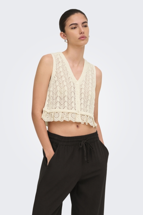 Jacqueline de Yong ecru dames top | Model vooraanzicht