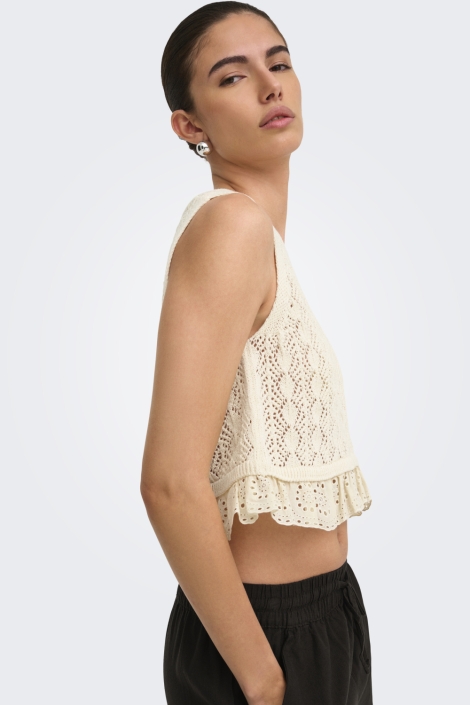 Jacqueline de Yong ecru dames top | Model zijaanzicht
