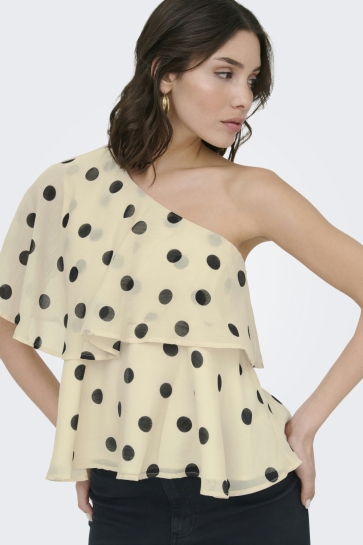 Jacqueline de Yong Top JDYFAY LIFE ONE-SHOULDER TOP WVN 15372090 Pristine/BLACK DOT