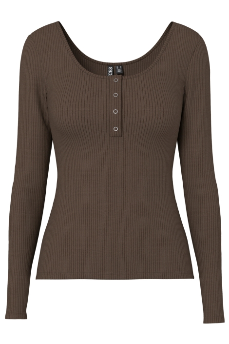 Pieces bruine dames t-shirt | Vooraanzicht