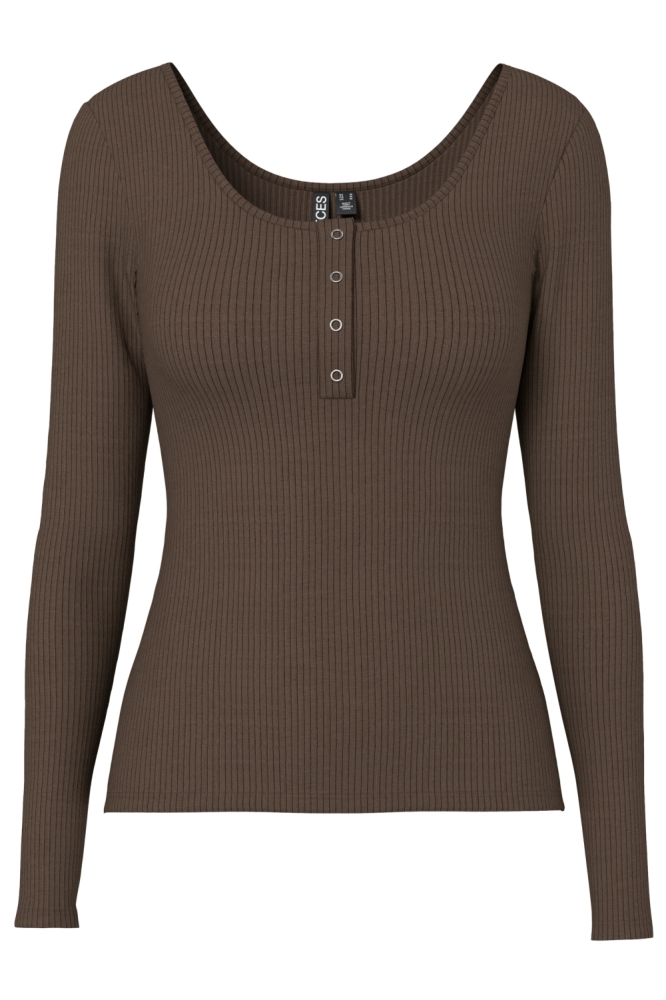 Pieces bruine dames t-shirt | Vooraanzicht