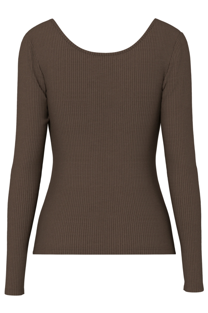 Pieces bruine dames t-shirt | Achteraanzicht