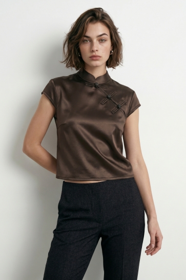Hypedrop Blouse HDGEMMA SS MANDARIN COLLAR TOP 32001206 SHOPPING BAG